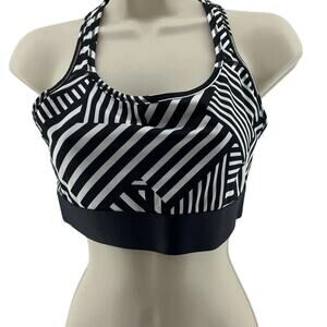 Victoria's Secret Sports Bra Women Large Black White Stripe Racerback The Player